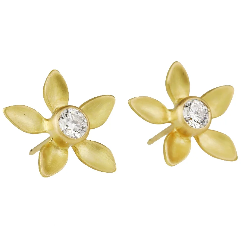 Don't Miss Out On Bestselling Jewelry At Special Prices 20K Gold Large Five Petal Flower Post Earrings with Diamond Center