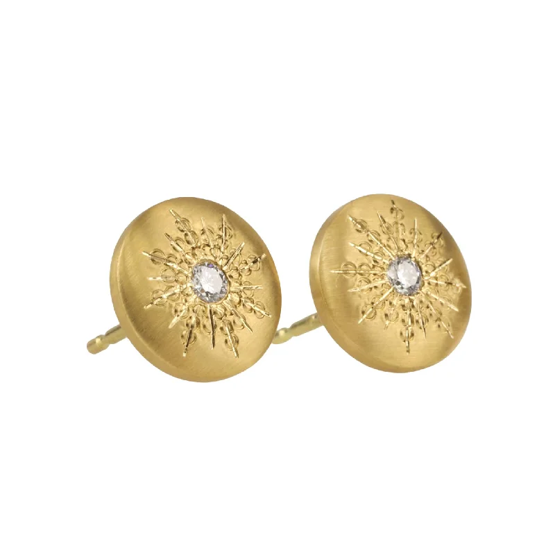 Limited-Time Jewelry Sale – Don't Miss Out On Dazzling Discounts 20K Gold Medium Lentil Studs with Sunburst-Set Diamonds