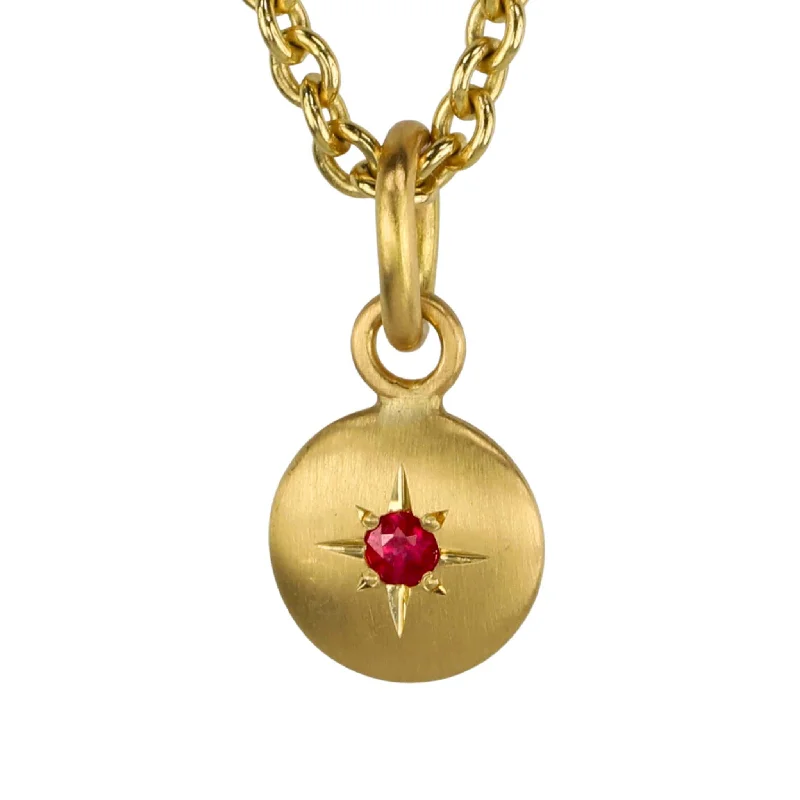 Luxury Jewelry At Budget-Friendly Prices – Grab Yours Now 20K Gold Mini "Lentil" Pendant With Single Star-Set Burmese Ruby