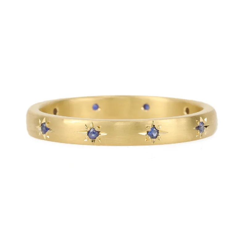 High-End Sparkle, Low-End Prices – Shop Now 20K Gold Narrow Slightly Rounded Ring with 10 Star-Set Blue Sapphires