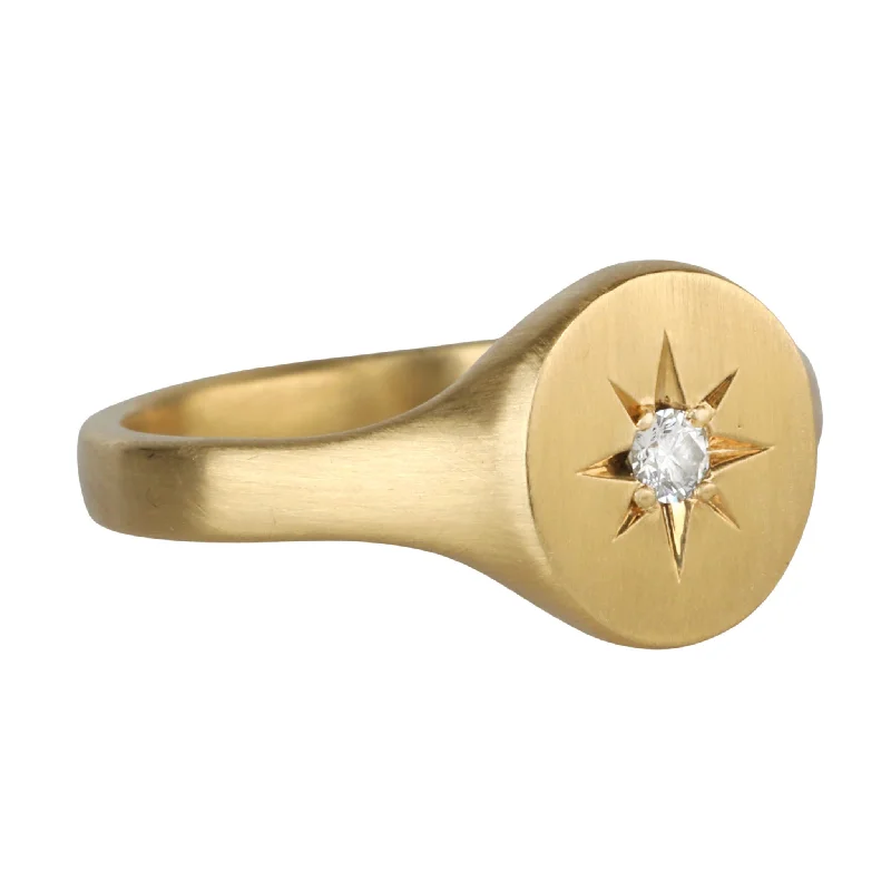 Buy More, Save More – Special Jewelry Discounts 20K Gold Smooth Oval Signet Ring with Star-Set Diamond