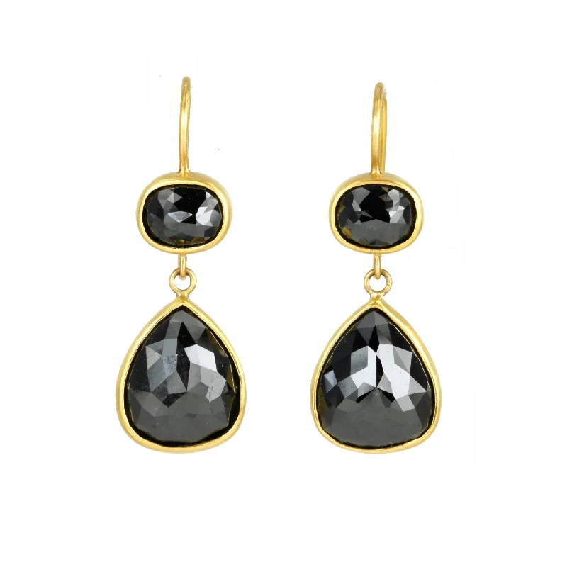 Limited-Time Jewelry Sale – Elegant Styles At Less 22K Gold Bezel-Set Rose Cut Black Diamond Double Drop Earrings