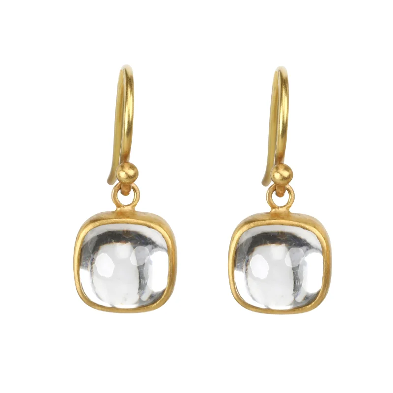 Dainty And Elegant Jewelry Now At Reduced Prices Gold Cabochon Cushion-Shape Natural White Zircon Earrings