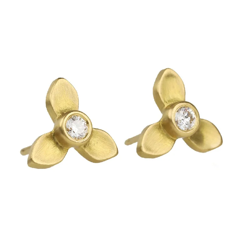 Once-A-Year Jewelry Sale – Grab Your Favorites Now 20K Gold Large Three-Petal Flower & Diamond Studs