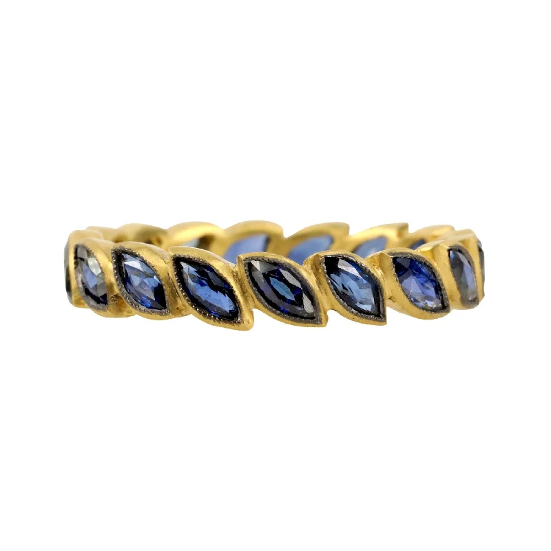 Unique Jewelry Designs Now At Discounted Rates 22K Gold Blackened Blue Sapphire "Laurel" Band