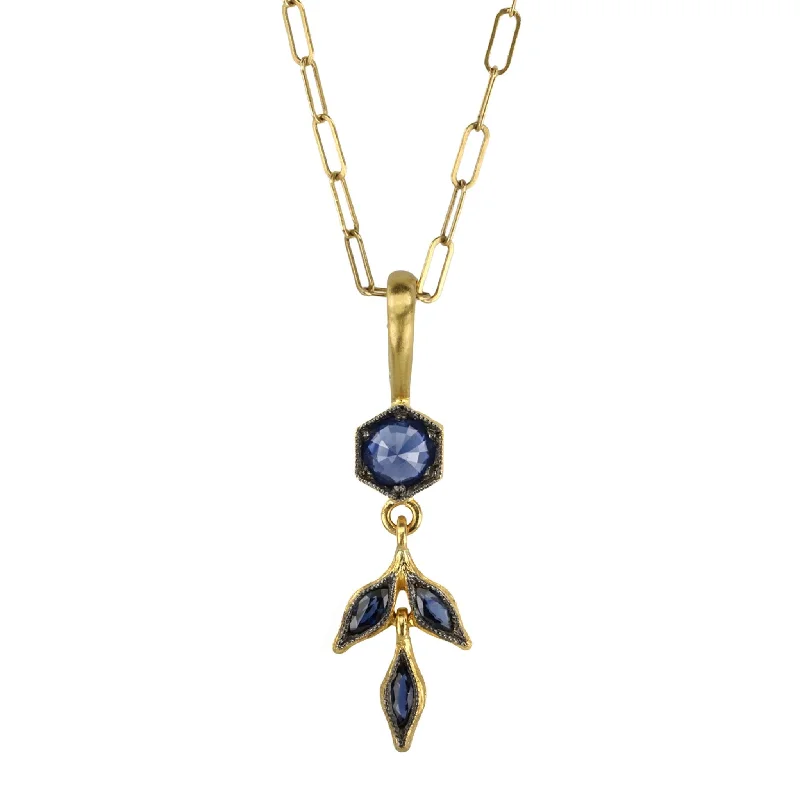 Limited-Time Offer On Premium Jewelry Collections 22K Gold Blue Sapphire Marquise "Wheat" Charm