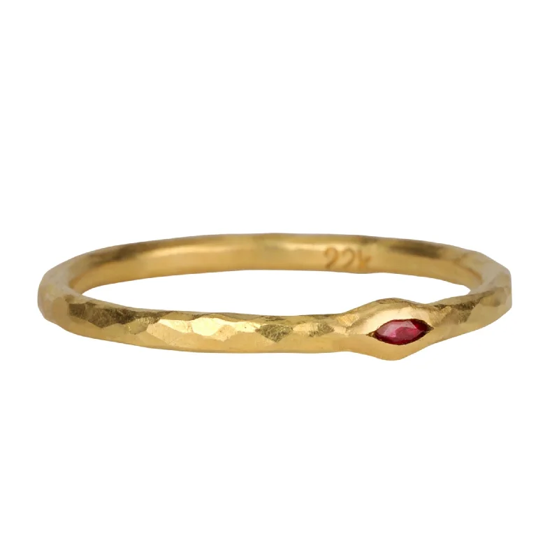 Elegant Necklaces And Bracelets At Limited-Time Offers 22K Gold Thin Hammered Band with Marquise Ruby