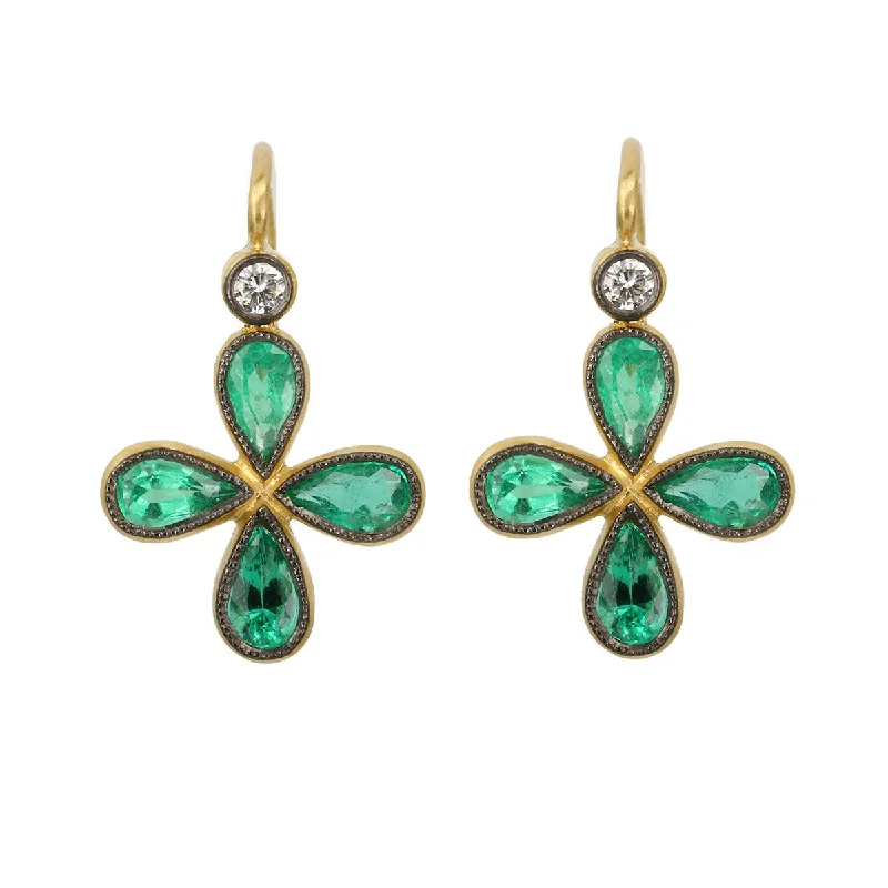 Exclusive Jewelry Sale – Sparkle For Less Blackened 22K Gold Bezel-Set Emerald "Star" Earrings with Diamond