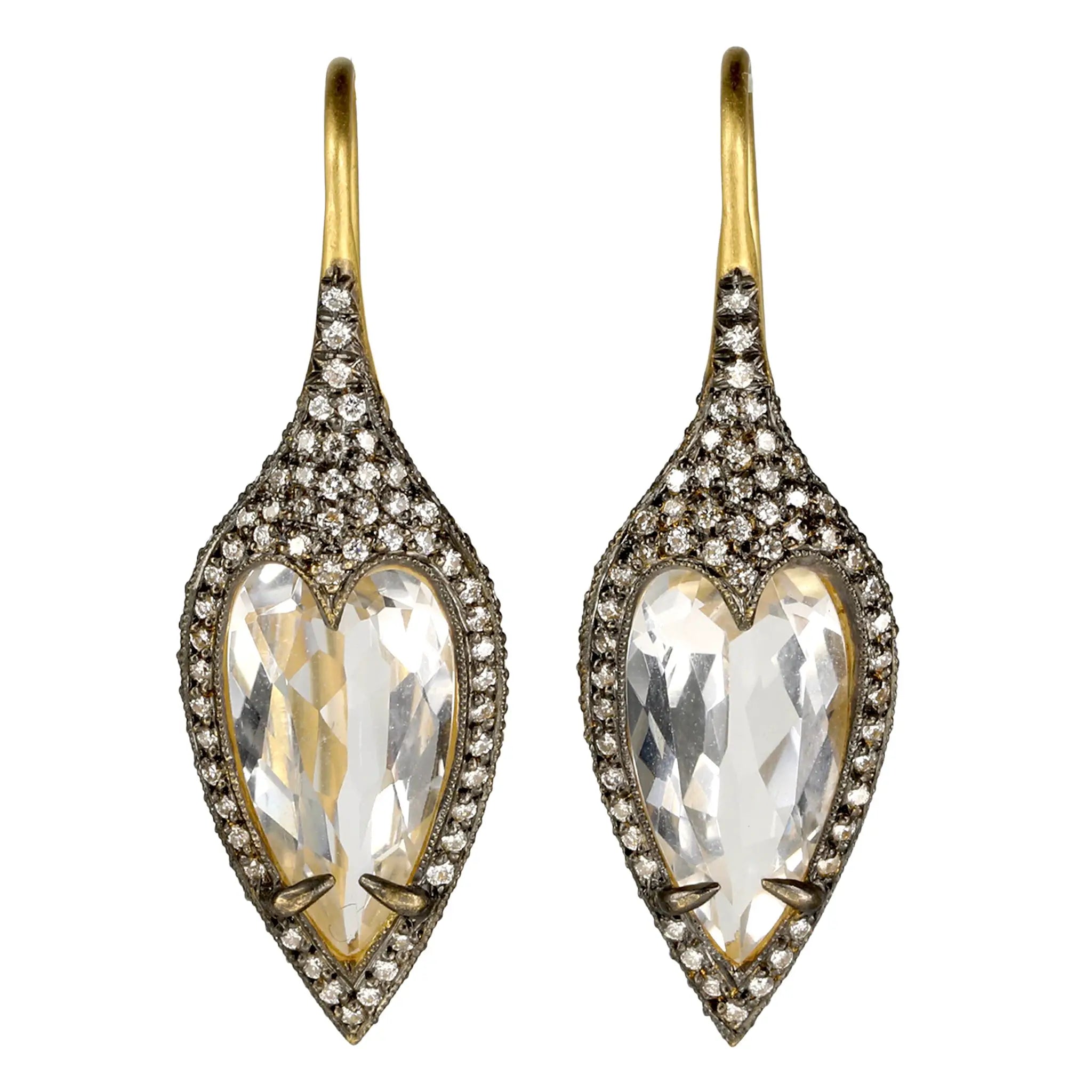 Affordable Glamour – Premium Jewelry At Special Prices Blackened 22K Gold White Topaz "Jeweled Thorn" Earrings with Diamonds