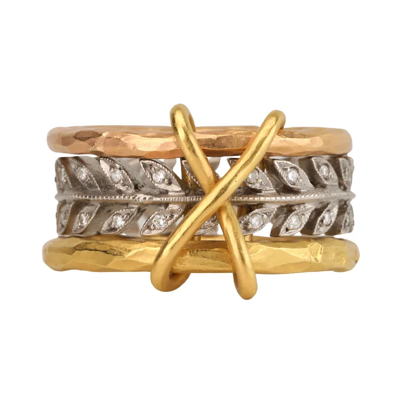 Best Jewelry Sale – Shop Exclusive Designs Now Mixed 22K Gold, Platinum, & Rose Gold "XO" Triple Band