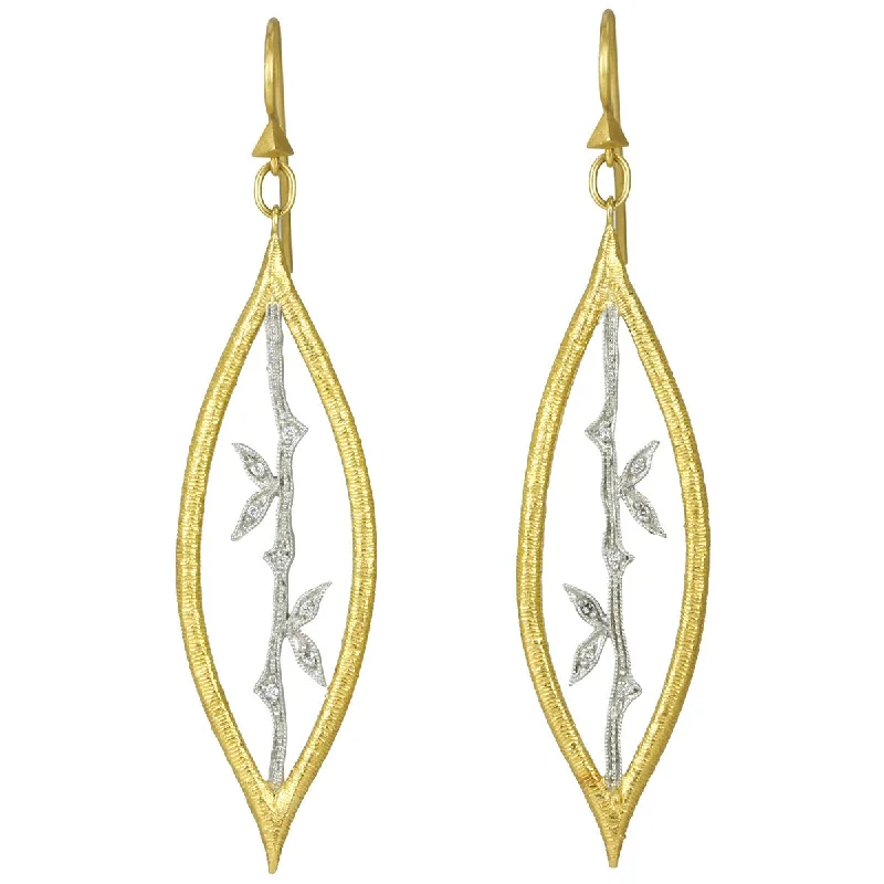 Jewelry Sale – Exclusive Styles At Lower Prices Platinum and 22K Gold "Etched Marquise Bamboo" Earrings