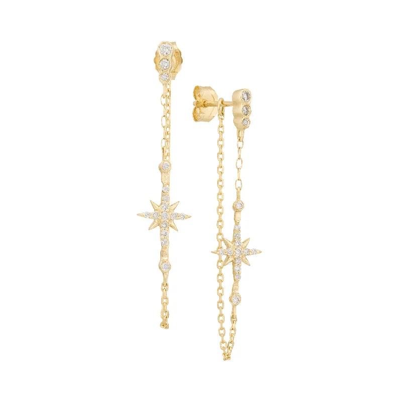 Personalized Jewelry Sale – Unique Pieces At Great Prices 14 Karat Gold "North Star" Diamond Chain Drop Earrings