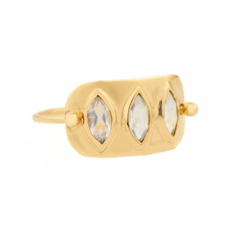 Shop Stylish Jewelry Now And Save Big 14K Gold High Polish "Plate" Ring with Three Marquise Moonstones