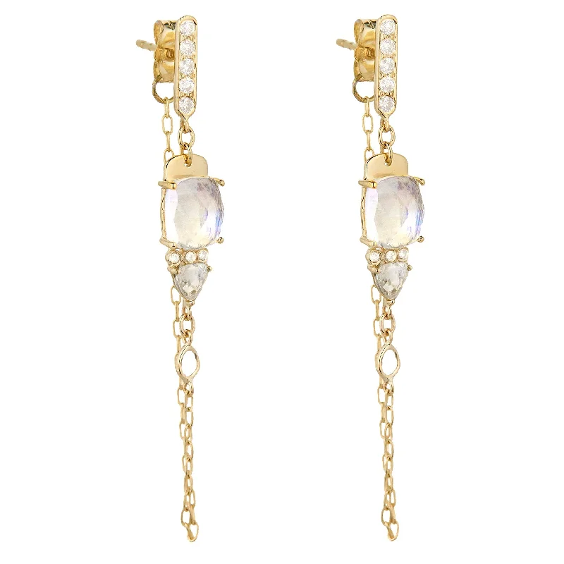 Limited-Stock Jewelry Sale – Once It's Gone, It's Gone Front-to-Back Chain Earrings with Rosecut Moonstone Tablets