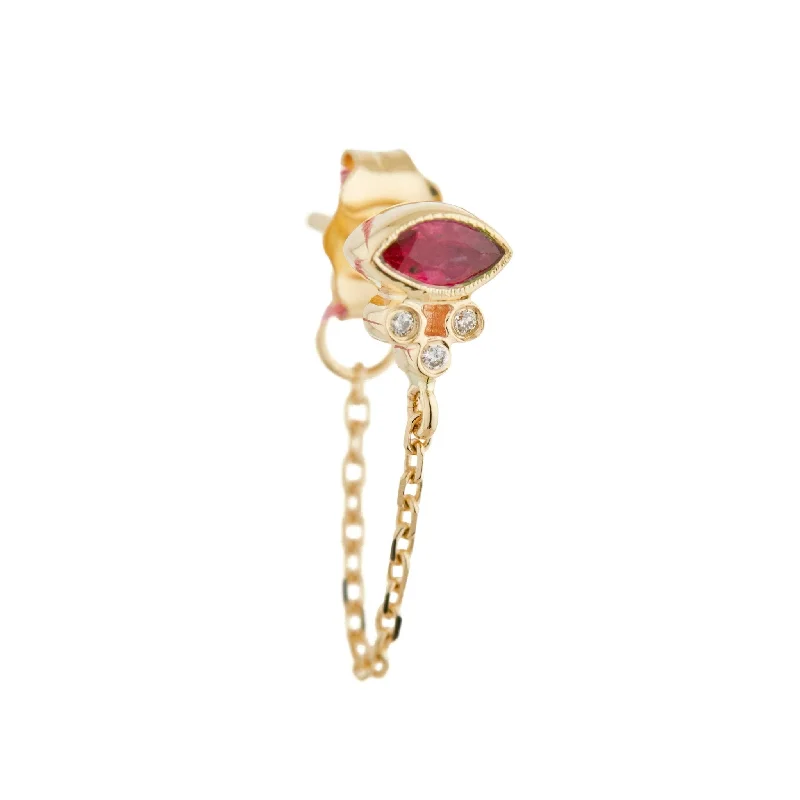 Huge Markdowns On Premium Jewelry Styles Gold Marquise Bezel-Set Ruby Stud with Diamonds and Chain