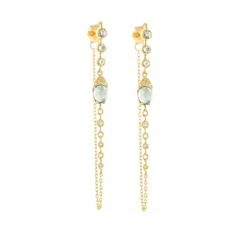 Exclusive Jewelry Sale – Shine For Less Mint Green Tourmaline & Diamond Chain Wrap Earrings