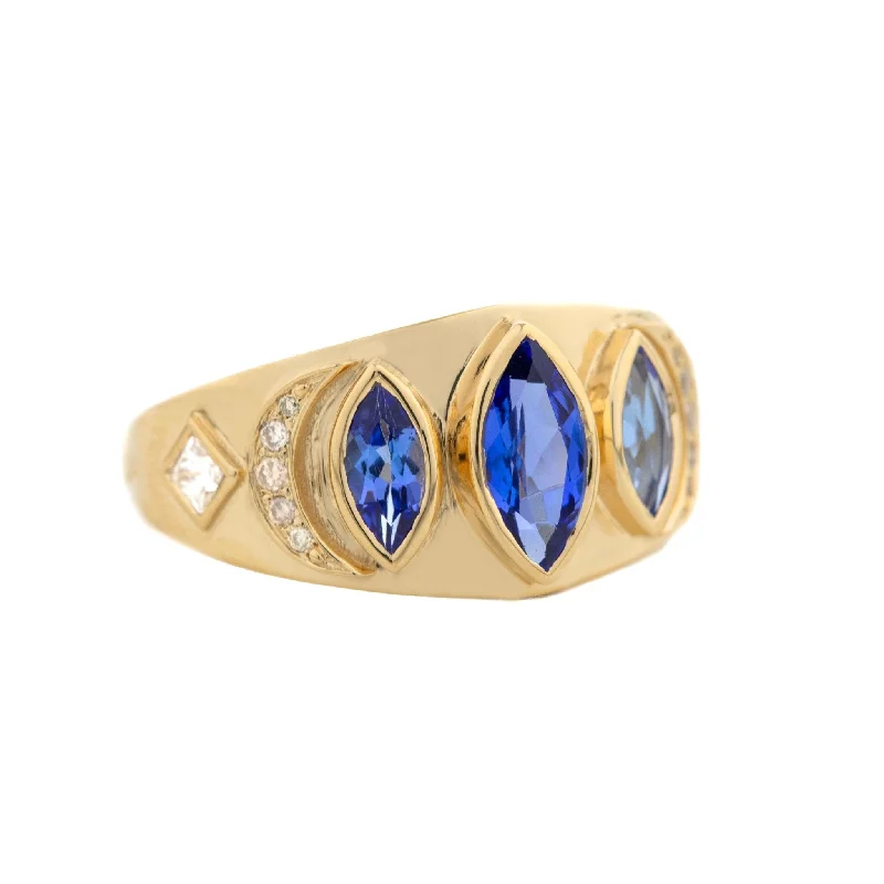 Flash Sale On Stunning Jewelry – Don't Miss Out Triple Marquise Tanzanite "Plate" Ring with Diamond Details