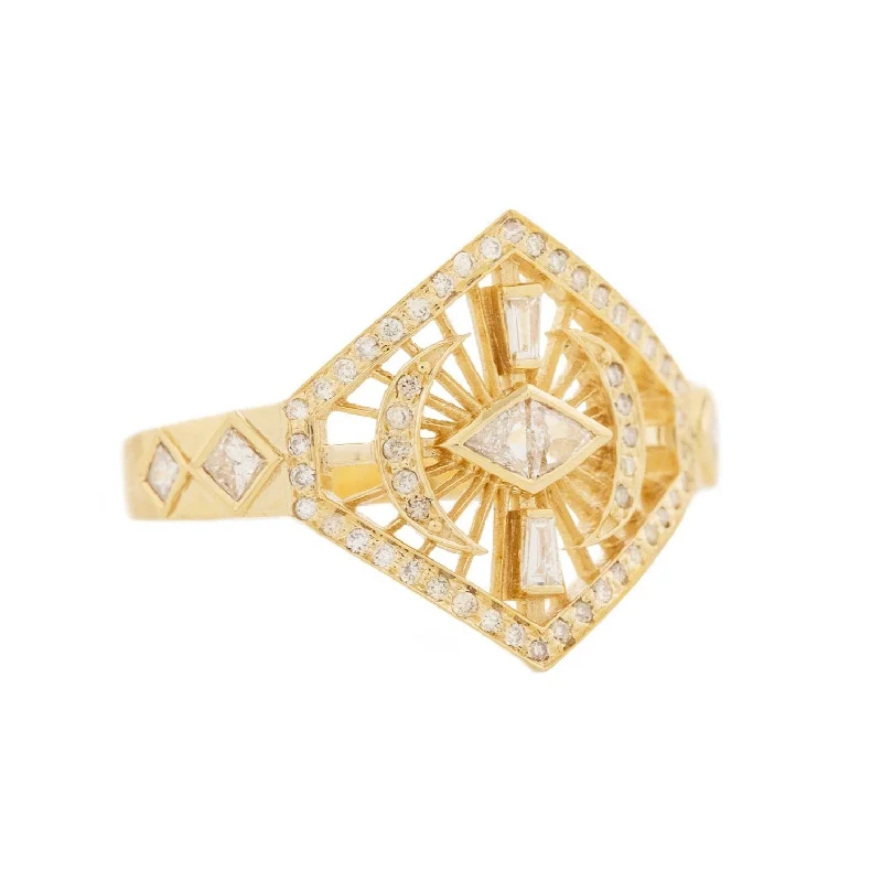 Versatile Layering Jewelry For Effortless Chic 14 Karat Yellow Gold "Dream Maker" Marquise Diamond Plate Ring