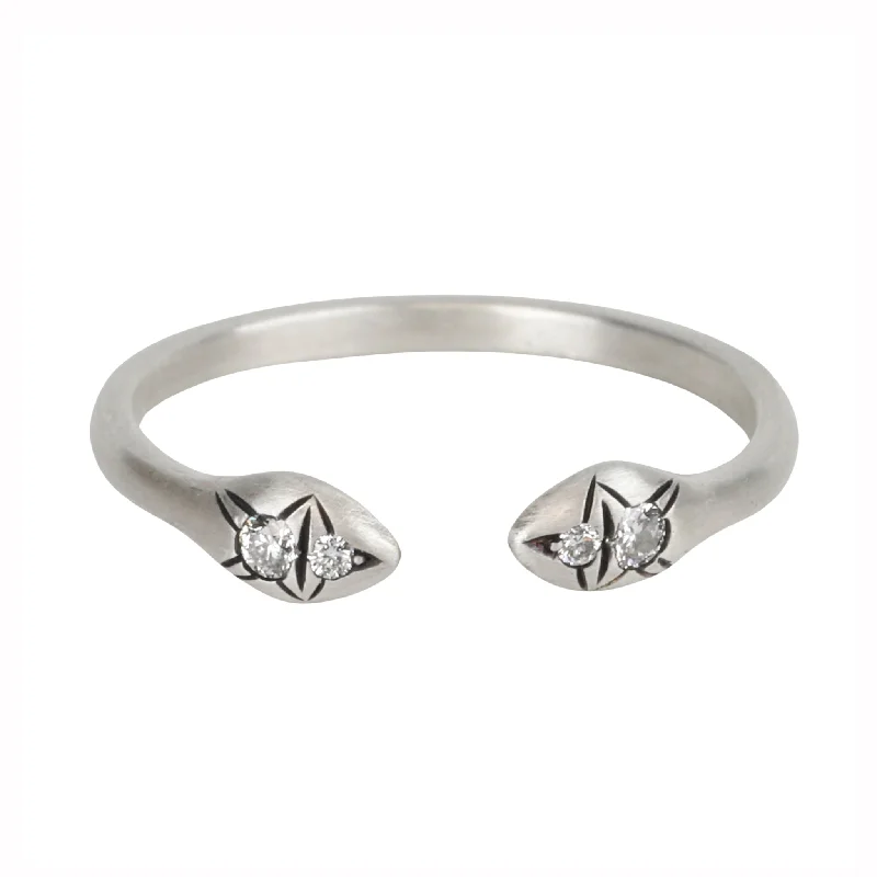 Trending Jewelry Now At Unbeatable Prices Sterling Silver "Aziza" Open Ring With Four Blackened Etched Diamonds