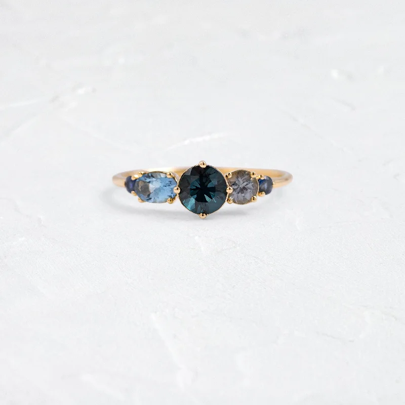 Grab Your Favorite Jewelry At The Lowest Prices Deep Sea Linear Cluster Ring with Blue Spinel