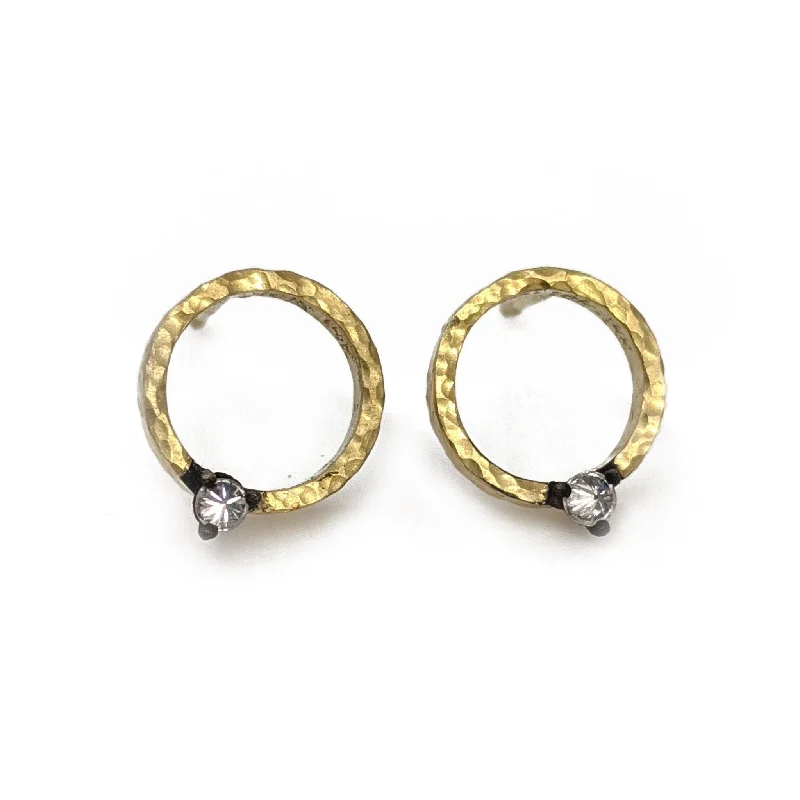 Jewelry Clearance Sale – Final Reductions Gold Hammered Open Circle Earrings with Single Blackened Inverted Diamond