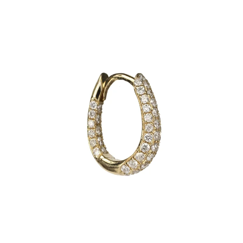 Discounted Jewelry For A Glamorous Look 14K Gold Three Row Pave "Inside Out" Huggie