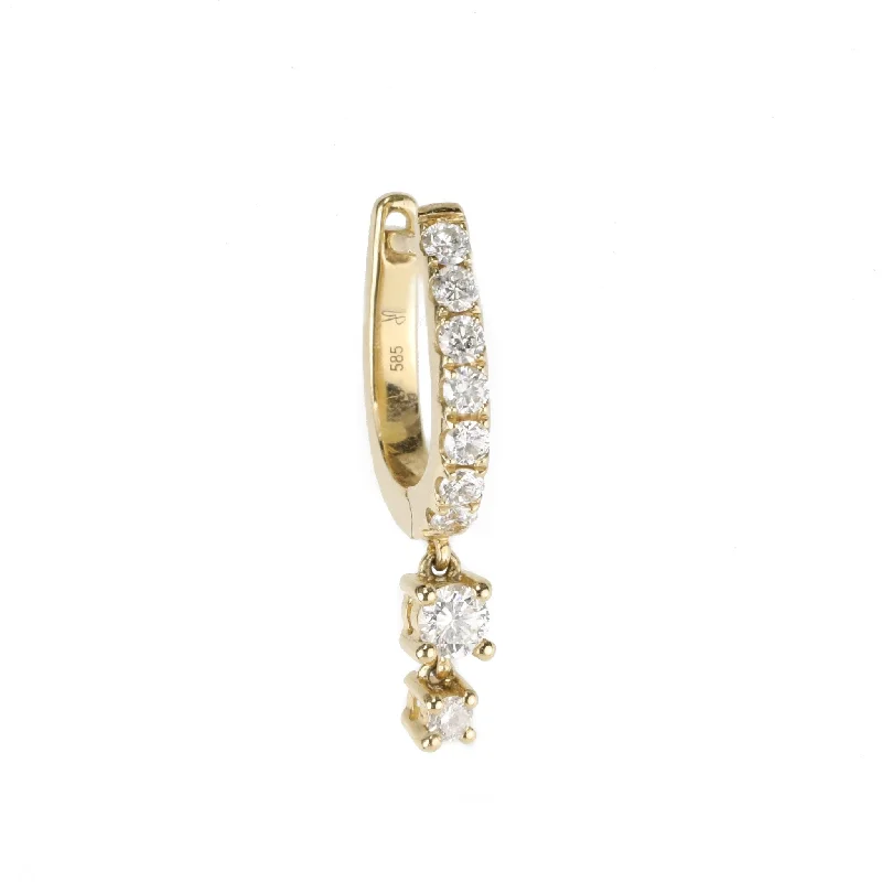 Get Your Favorite Jewelry At The Best Price Gold Pave Diamond Mini Oval Hoop Earring with Double Diamond Dangle