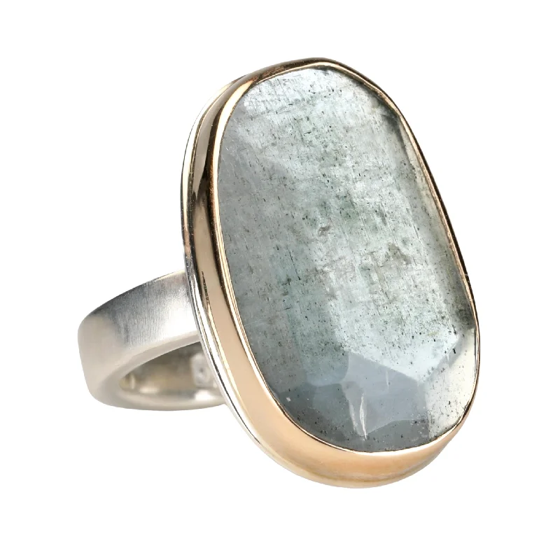 Fashion-Forward Jewelry At Incredible Prices Vertical Faceted Asymmetrical Moss Aquamarine Ring