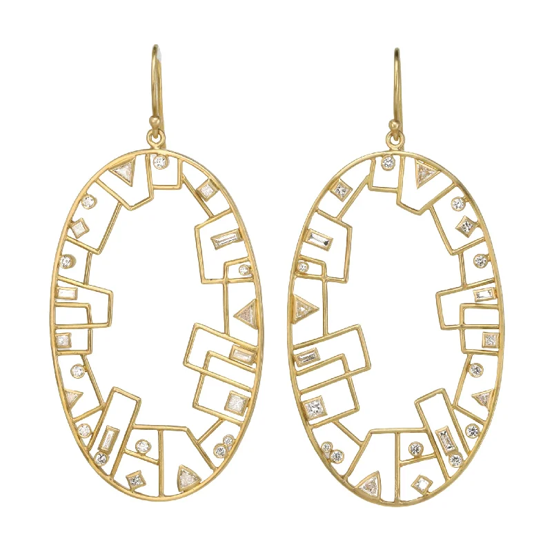 Chic And Stylish Jewelry At Exclusive Prices 18K Gold "Large Grid Skyline" Front-Facing Hoops with Diamonds