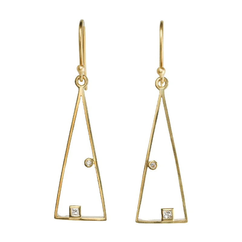 Shop Fine Jewelry With Exclusive Savings 18K Gold "Triangle Grid" Earrings with Bezel-Set Diamonds