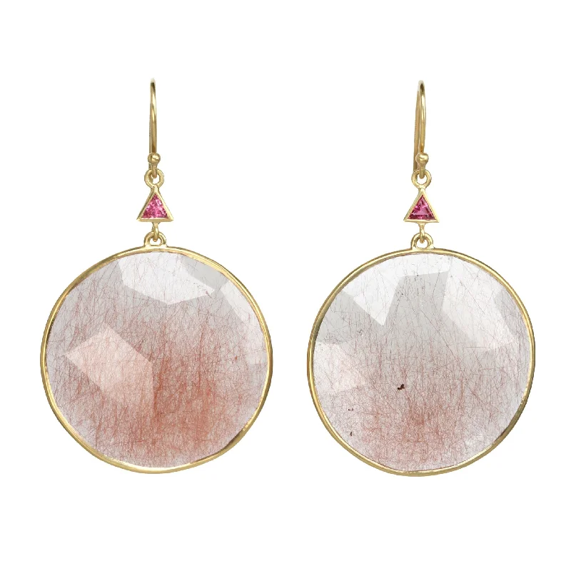 Exclusive Jewelry Sale Event – Shop Now Round Rutilated Quartz Earrings with Triangular Pink Tourmalines