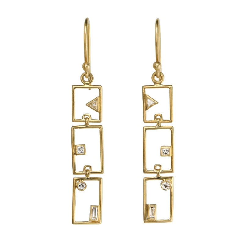 Jewelry Sale Alert – Shop Timeless Elegance Today Triple "Grid Layout" Earrings with Bezel-Set Diamonds