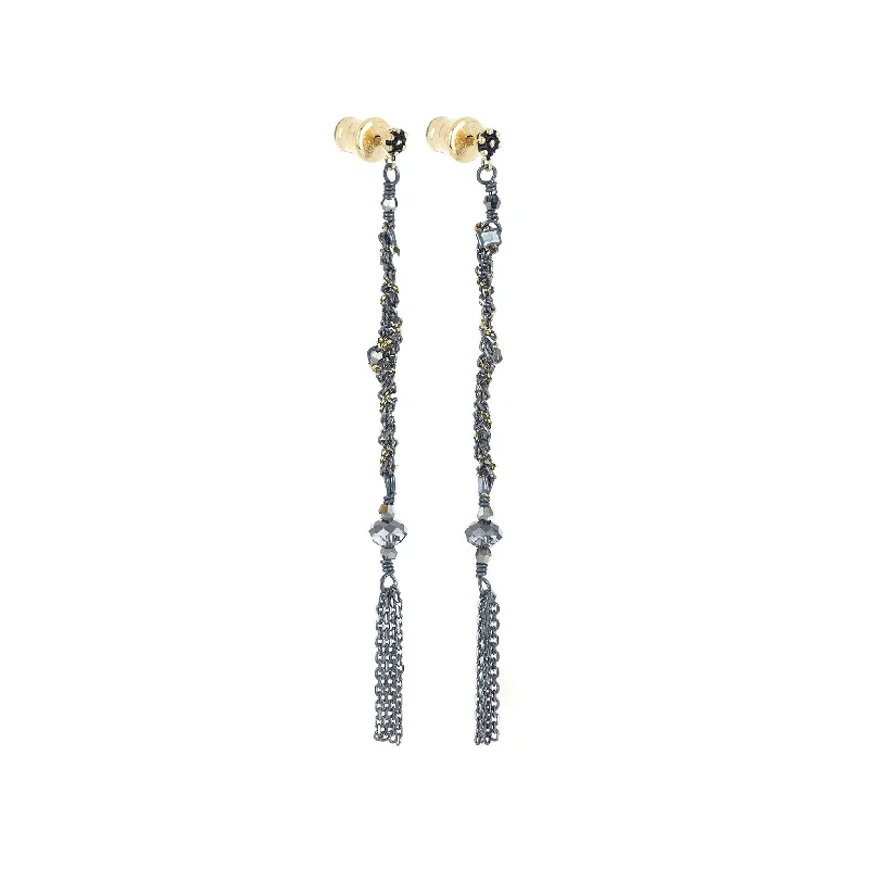 Exclusive Gemstone Jewelry Markdowns – Shop Now Ruthenium Woven Chain Drop Earrings with Crystal Beads