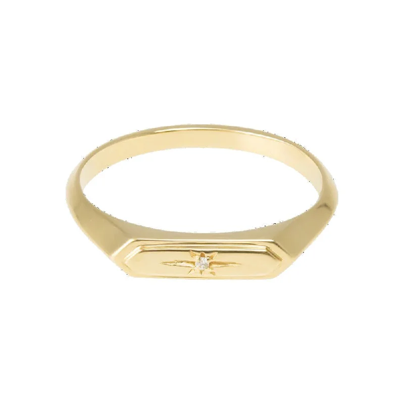 Big Discounts On Elegant Jewelry Collections Gold Hexagonal "Astra" Ring with Star-Set Diamond