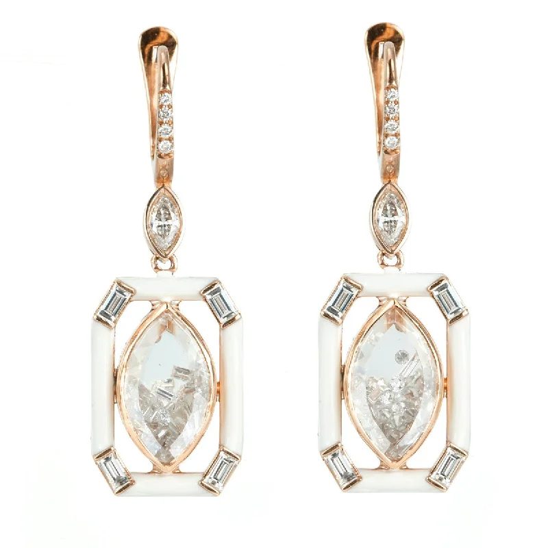 Flash Deals On Fine Jewelry – Shop Before It's Gone Rose Gold Marquise-Shaped Diamond "Shake" Earrings with White Enamel