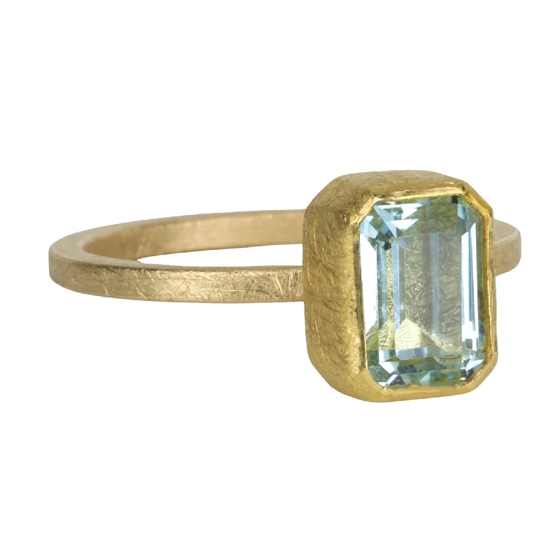 Affordable Elegance – Special Jewelry Sale Now Live 18 & 22K Gold Bezel-Set Emerald-Cut Aquamarine Ring