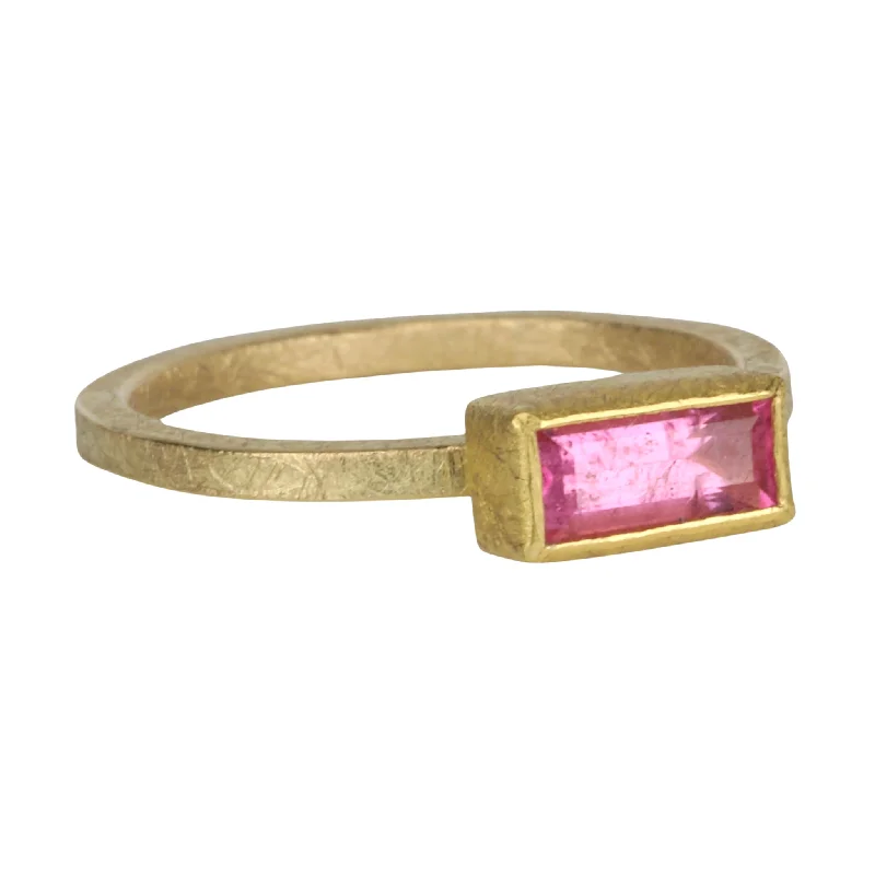 Luxury Jewelry Without The Luxury Price Tag 18 & 22K Gold Bezel-Set Faceted Rectangular Pink Tourmaline Ring