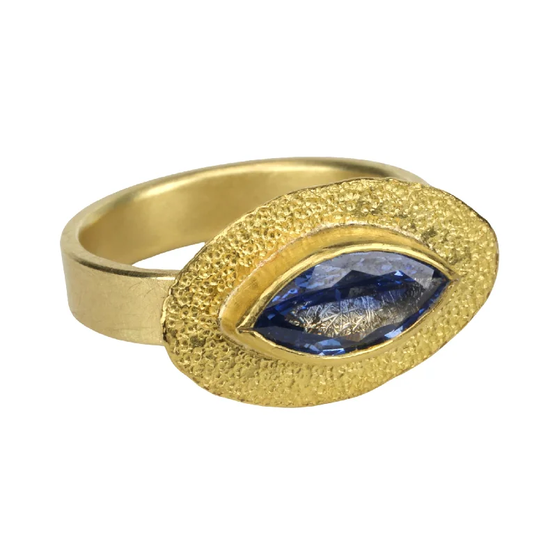 Unmissable Jewelry Clearance – Final Reductions 22 & 18K Gold Bezel-Set East-West Marquise Blue Sapphire Ring