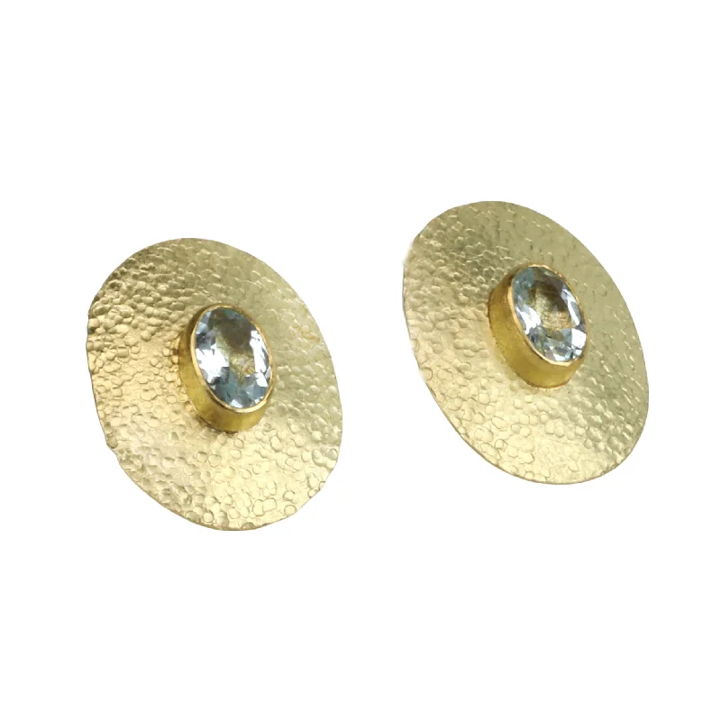 Don't Miss These Dazzling Jewelry Discounts 22 & 18K Gold Bezel-Set Oval Aquamarine Disc Studs