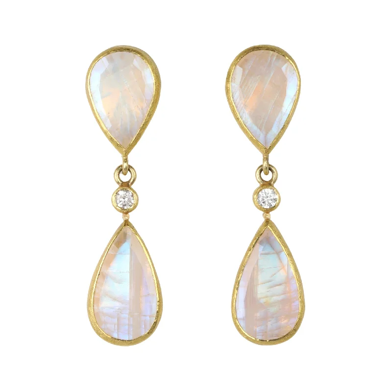 Shop Dazzling Rings, Earrings, And More At Special Discounts 22K Gold Double Bezel-Set Moonstone Drop Earrings