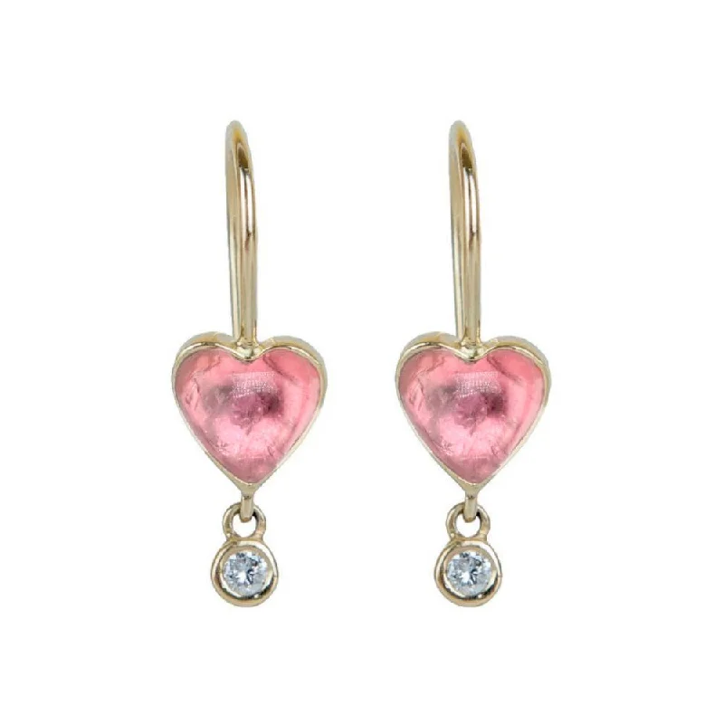 Chic, Trendy, And Affordable Jewelry Sale Pink Tourmaline "Byrdie" Heart Earrings with Diamond Drop