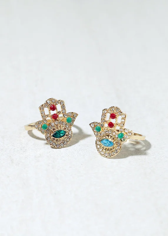 Best-Selling Jewelry Now Available At Special Deals Rhinestone Hamsa Hand Ring