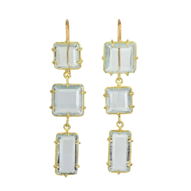 Flash Deals On Fine Jewelry – Shop Before It's Gone 18K Gold Multi Prong-Set Light Blue Topaz Triple Drop Earrings