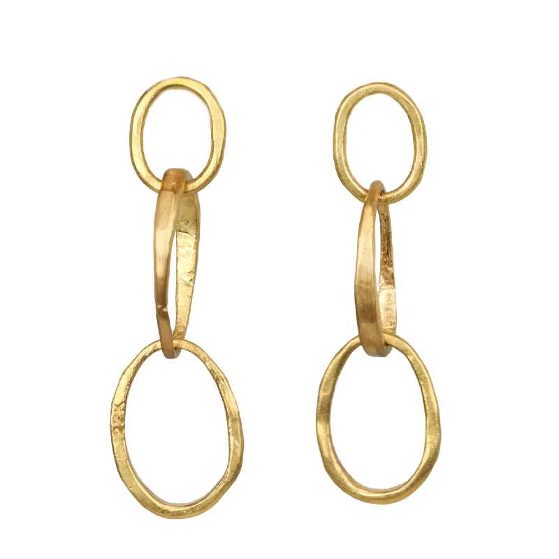 Premium Diamond Jewelry For Unforgettable Moments 22K Gold Handmade "Double Pebble" Link Earrings