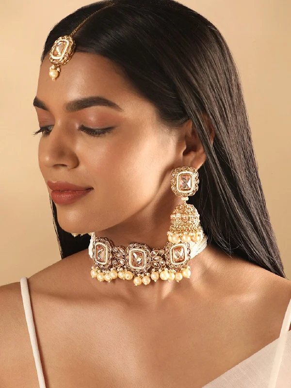 Gorgeous Jewelry, Limited-Time Savings Rubans 24K Gold toned Reverse AD & Pearl Beaded Jewellery Set