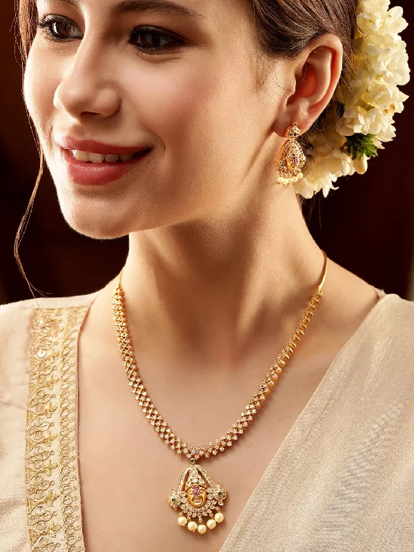 Once-A-Year Jewelry Sale – Grab Your Favorites Now Rubans Elegant Golden AD Necklace Set