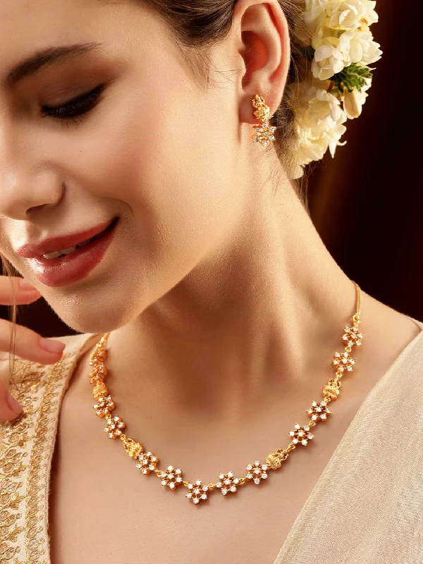 High-Quality Gemstone Jewelry For Special Occasions Rubans Gold-Plated AD Stone Jewellery Set