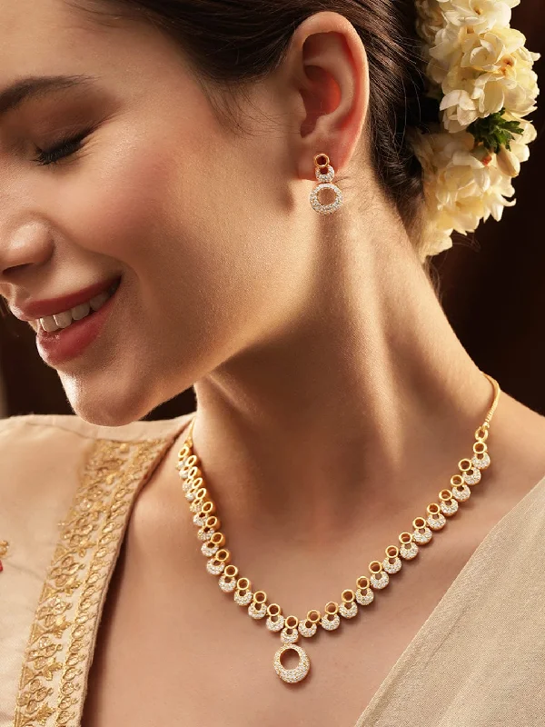 Modern Jewelry At Exclusive Discounts – Shop Today Rubans Golden Glamour AD Necklace Set