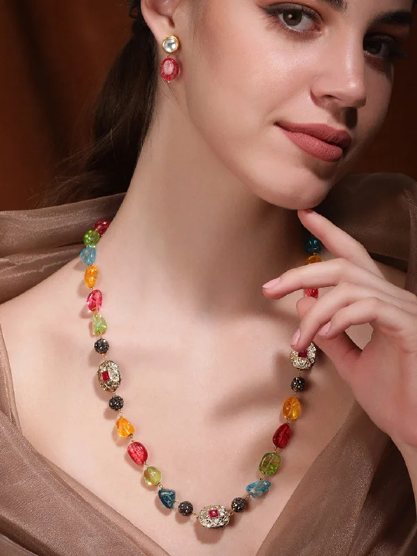 Don't Miss These Dazzling Jewelry Discounts Rubans Kaleidoscope Enchantment Multi-Color Beaded Kundan Necklace Set