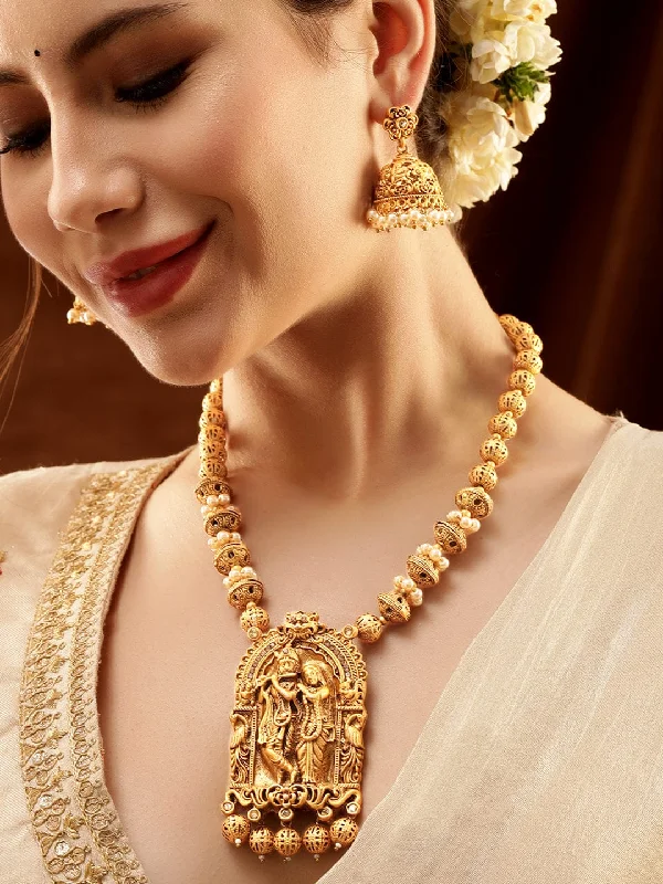 Unique Jewelry For Less – Shop The Sale Now Rubans Lord Krishna and Radha Temple Necklace Set with Golden Beads